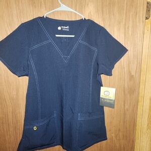 Navy Blue V-Neck Scrub Top